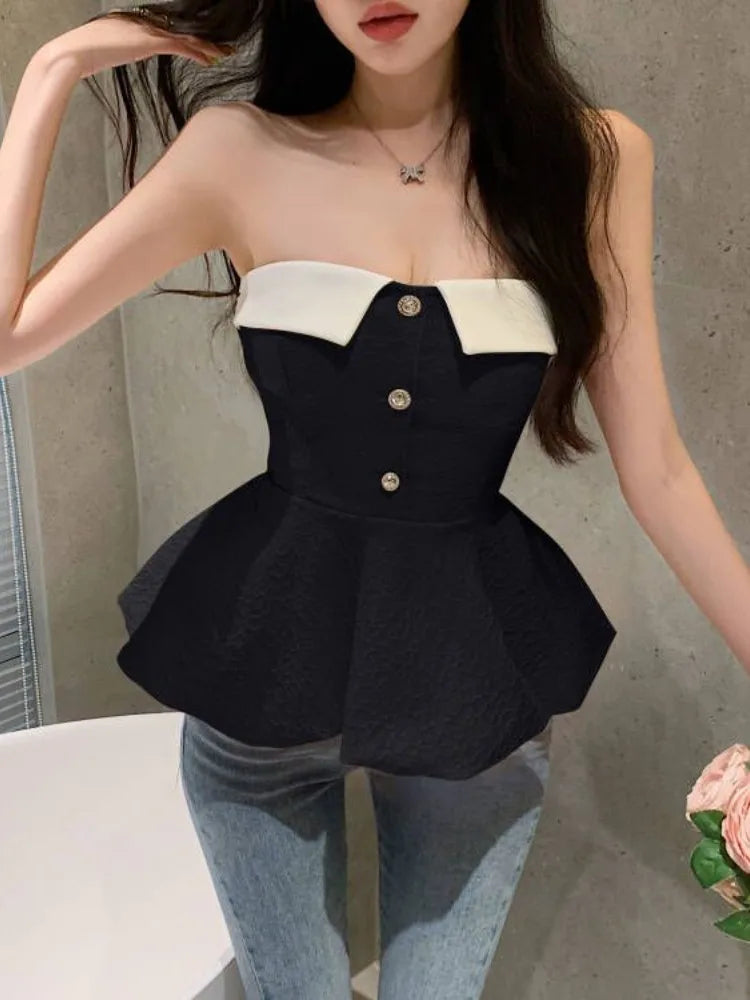 Y2k Crop Tube Tops Women Clothing 2026 Blusas Mujer De Moda Fashion Patchwork Tanks Sweet Button Korean Backless Summer Camis