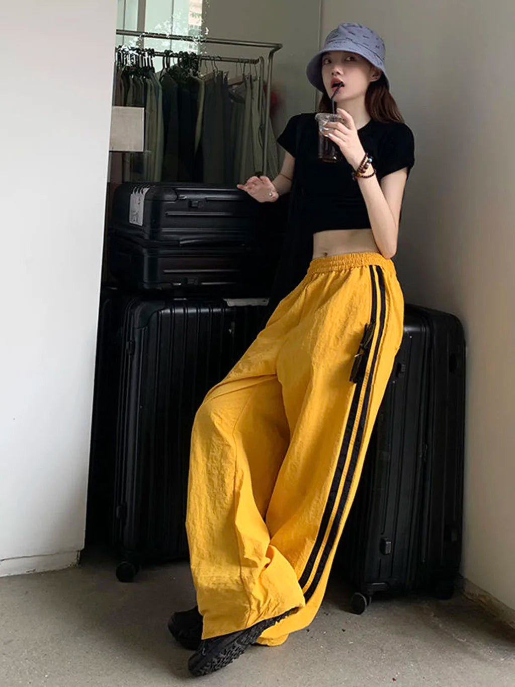 Loose, casual, striped sportswear pants for women, thin cargo pants for spring and autumn, casual jazz, street dance, hip-hop pa